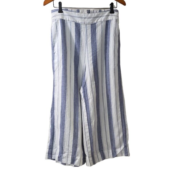 Madewell Linen Blend Crop Pant - Blue stripe - sz M - Picture 1 of 6